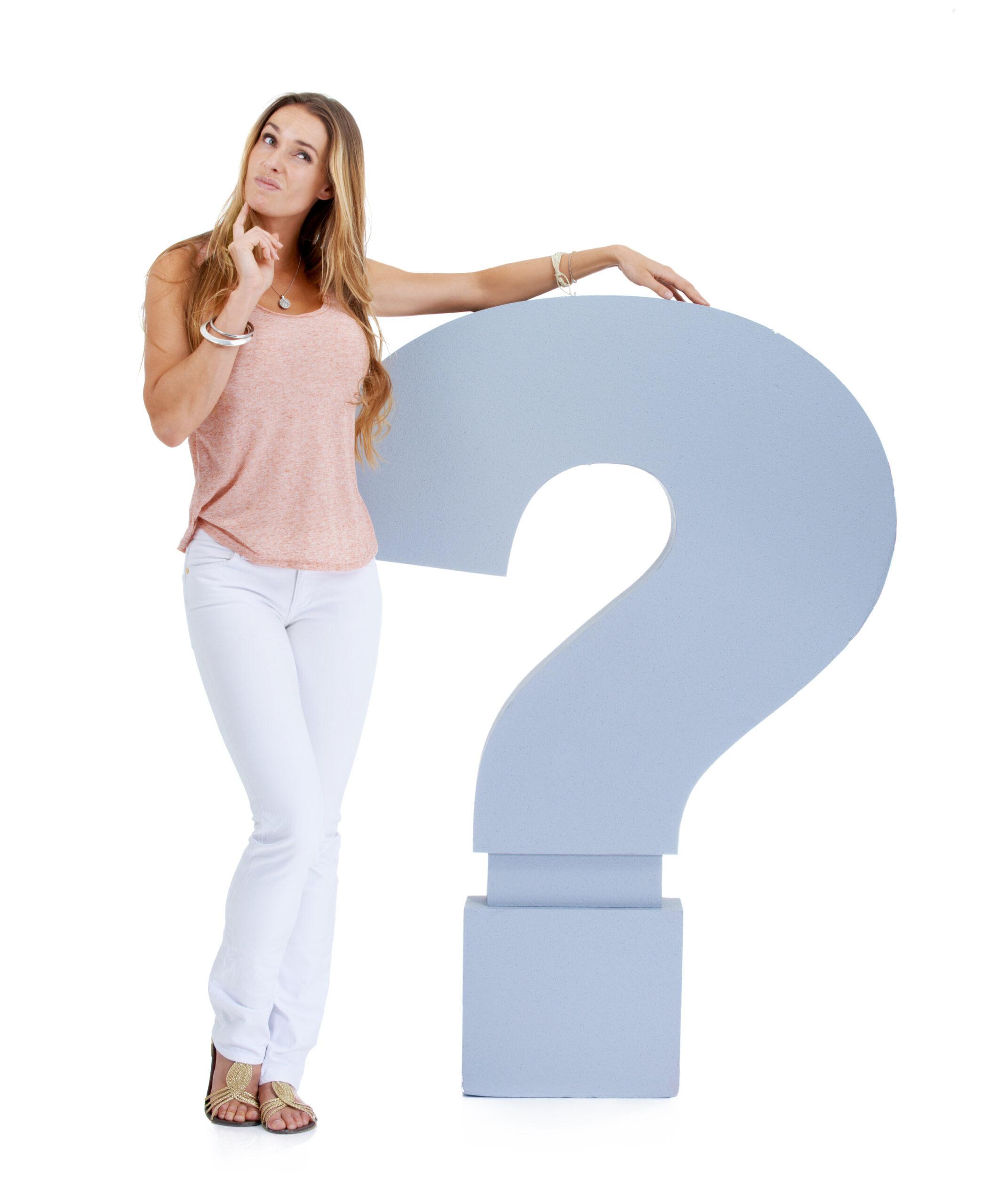 thinking-question-mark-woman-white-background-with-sign-decision-ideas-problem-solving-confused-question-doubt-model-with-why-icon-font-cardboard-solution-studio